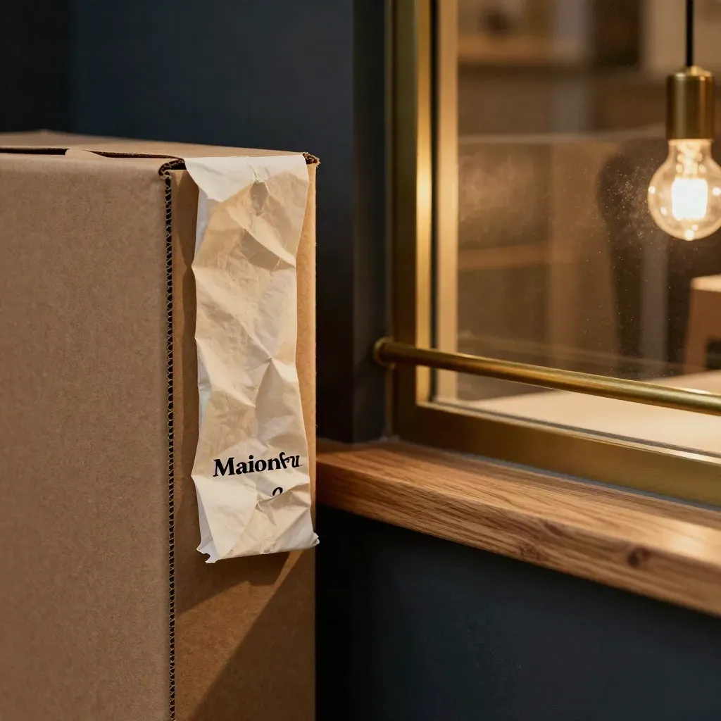 Gros plan d’un lancement de boutique avec caisses fermées, comptoir prêt et lumière de vitrine.